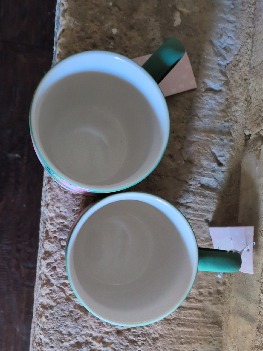 PETAL & PEARL I NWT Set of 2 Soft Touch Pink, Green, & Gold Floral Coffee Mugs - Picture 11 of 12